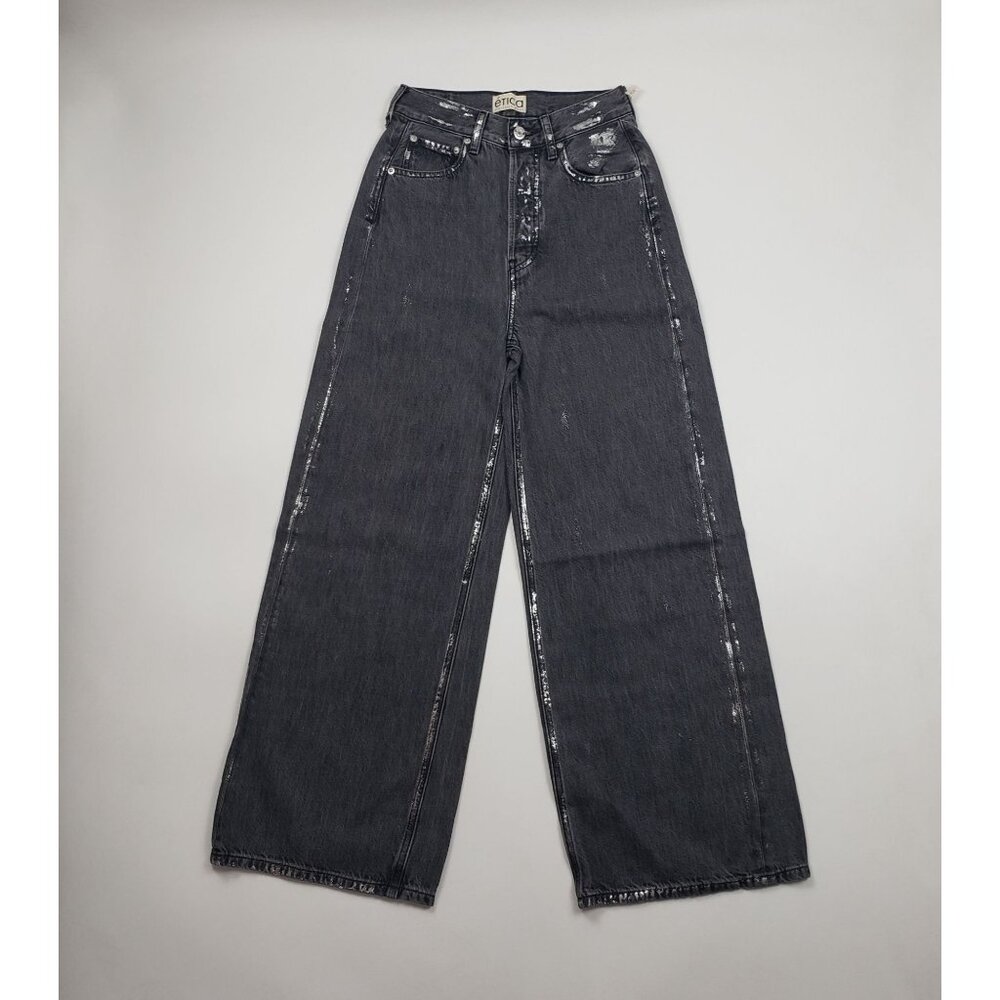 Anthropologie Etica Marley Ultra High Rise Baggy Jeans Women's Sz 24 Icicle Grey - Picture 3 of 16